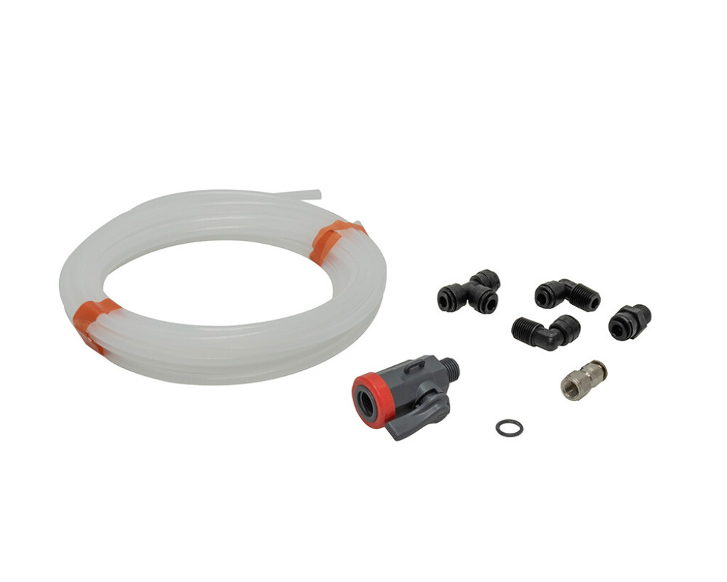 Aansluitset (binnendraad ¼") voor 2 Besgo ventielen  (1 kogelventiel + 3 koppelstukken, T-stuk en 10 meter PE slang 4x6mm)